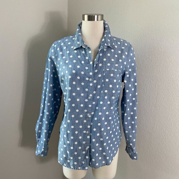 Tommy Hilfiger Womens Medium Polka Dot Chambray Button Up Shirt Long Sleeve Top - Picture 1 of 9